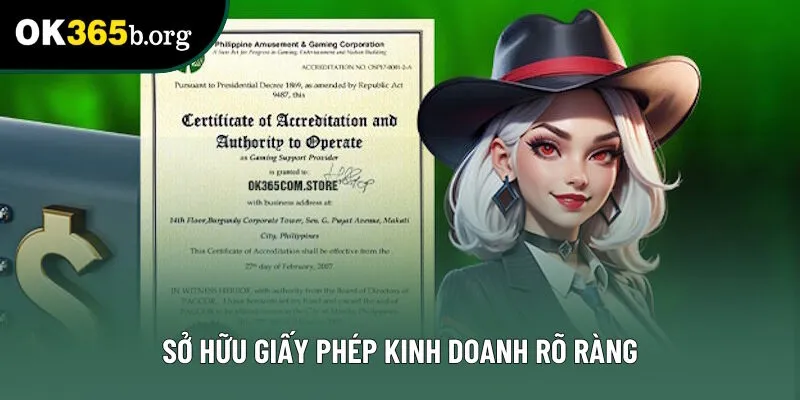 OK365 sở hữu giấy phép kinh doanh rõ ràng